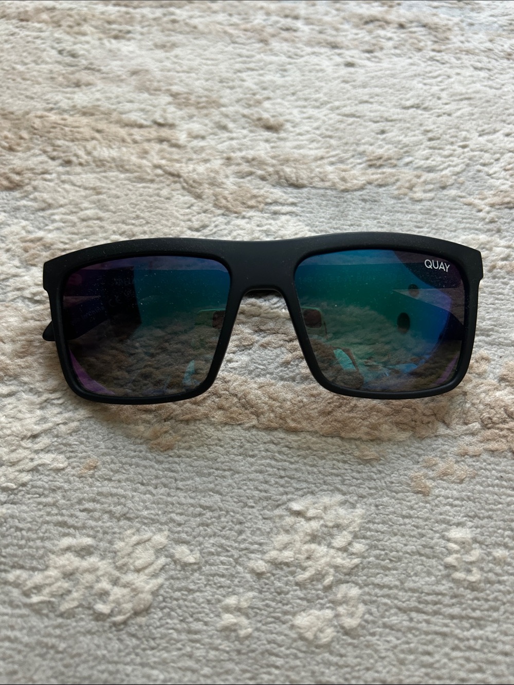 Quay Australia Black Frame Polarized Sunglasses w/Blue-Green Mirrored Lenses